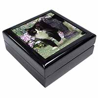 Black and White Cat in Garden Keepsake/Jewellery Box