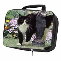 Black and White Cat in Garden Black Insulated School Lunch Box/Picnic Bag
