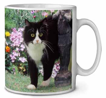 Black and White Cat in Garden Ceramic 10oz Coffee Mug/Tea Cup