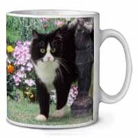 Black and White Cat in Garden Ceramic 10oz Coffee Mug/Tea Cup