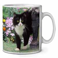 Black and White Cat in Garden Ceramic Coffee Mug/Tea Cup
