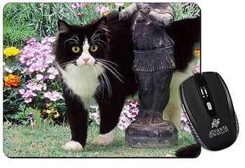 Black and White Cat in Garden Computer Mouse Mat