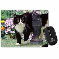 Black and White Cat in Garden Computer Mouse Mat