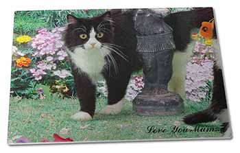 Large Glass Cutting Chopping Board Black+ White Cat 