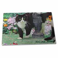 Large Glass Cutting Chopping Board Black+ White Cat 