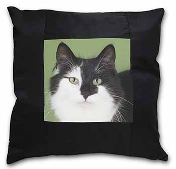 Black and White Cats Face Black Satin Feel Scatter Cushion