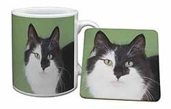 Black and White Cats Face Mug and Coaster Set