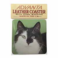 Black and White Cats Face Single Leather Photo Coaster