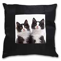 Black and White Kittens Black Satin Feel Scatter Cushion