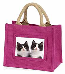 Black and White Kittens Little Girls Small Pink Jute Shopping Bag