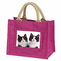 Black and White Kittens Little Girls Small Pink Jute Shopping Bag