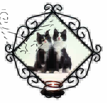 Black and White Kittens Wrought Iron Wall Art Candle Holder