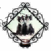 Black and White Kittens Wrought Iron Wall Art Candle Holder