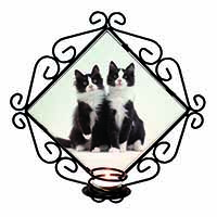 Black and White Kittens Wrought Iron Wall Art Candle Holder