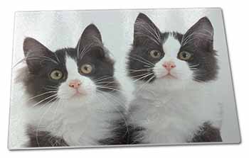 Large Glass Cutting Chopping Board Black and White Kittens