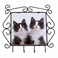 Black and White Kittens Wrought Iron Key Holder Hooks