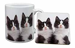 Black and White Kittens Mug and Coaster Set