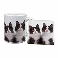 Black and White Kittens Mug and Coaster Set