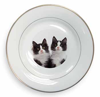 Black and White Kittens Gold Rim Plate Printed Full Colour in Gift Box