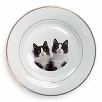 Black and White Kittens Gold Rim Plate Printed Full Colour in Gift Box
