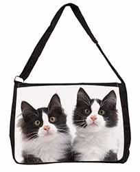 Black and White Kittens Large Black Laptop Shoulder Bag School/College