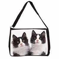 Black and White Kittens Large Black Laptop Shoulder Bag School/College