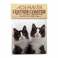 Black and White Kittens Single Leather Photo Coaster