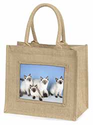 Ragdoll Kittens Natural/Beige Jute Large Shopping Bag