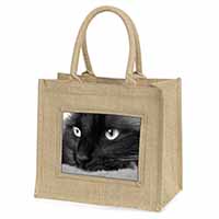 Gorgeous Black Cat Natural/Beige Jute Large Shopping Bag