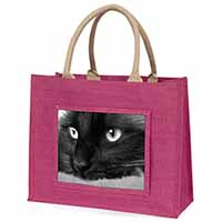 Gorgeous Black Cat Large Pink Jute Shopping Bag