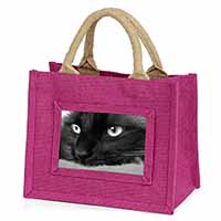 Gorgeous Black Cat Little Girls Small Pink Jute Shopping Bag