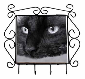 Gorgeous Black Cat Wrought Iron Key Holder Hooks