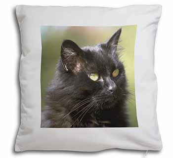 Beautiful Fluffy Black Cat Soft White Velvet Feel Scatter Cushion