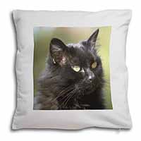 Beautiful Fluffy Black Cat Soft White Velvet Feel Scatter Cushion