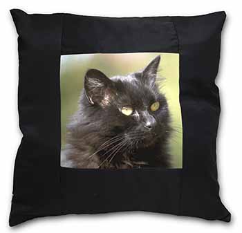Beautiful Fluffy Black Cat Black Satin Feel Scatter Cushion