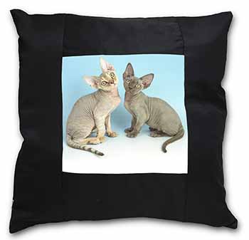 Devon Rex Cats Black Satin Feel Scatter Cushion