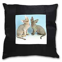 Devon Rex Cats Black Satin Feel Scatter Cushion