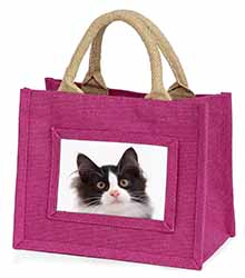 Black and White Cat Little Girls Small Pink Jute Shopping Bag