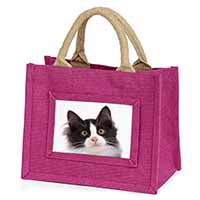Black and White Cat Little Girls Small Pink Jute Shopping Bag