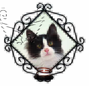 Black and White Cat Wrought Iron Wall Art Candle Holder