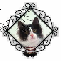 Black and White Cat Wrought Iron Wall Art Candle Holder