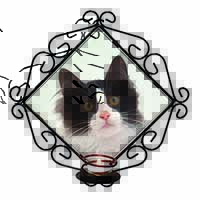 Black and White Cat Wrought Iron Wall Art Candle Holder
