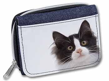 Black and White Cat Unisex Denim Purse Wallet