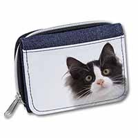 Black and White Cat Unisex Denim Purse Wallet