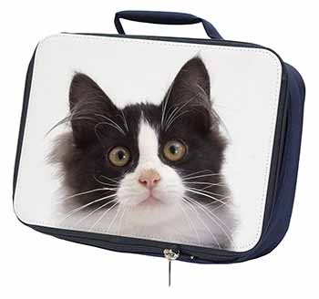 Black and White Cat Navy Insulated School Lunch Box/Picnic Bag