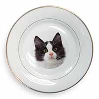 Black and White Cat Gold Rim Plate Printed Full Colour in Gift Box