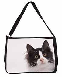 Black and White Cat Large Black Laptop Shoulder Bag School/College