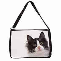 Black and White Cat Large Black Laptop Shoulder Bag School/College