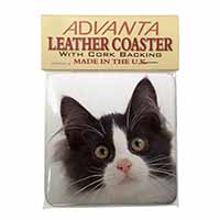 Black and White Cat Single Leather Photo Coaster