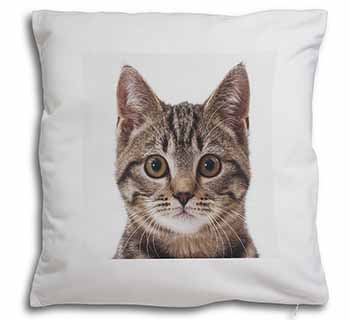 Brown Tabby Cats Face Soft White Velvet Feel Scatter Cushion